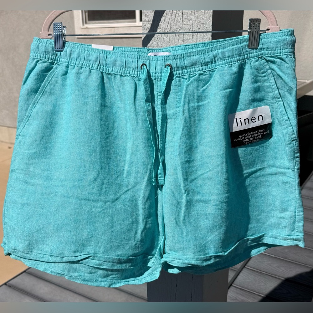 Linen Blend Women's Drawstring Shorts in Teal